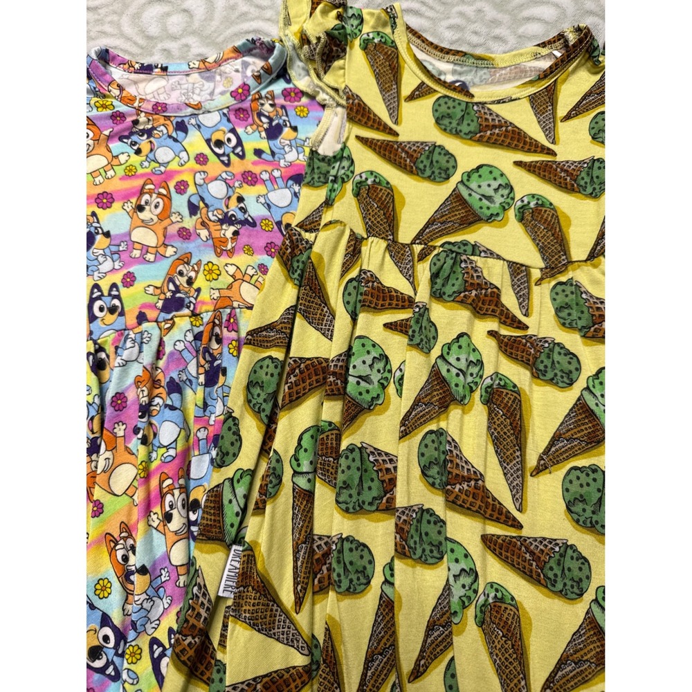 Bamboo Twirl Dresses 2T‎ Bundle Bluey + Ice Cream Dreamiere & Little Snuggles